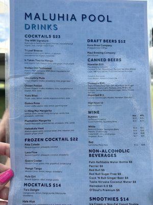 Drink menu