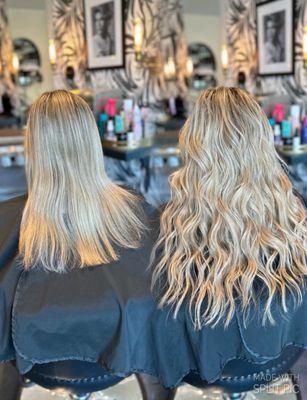 Before to the left after extensions and color on the right