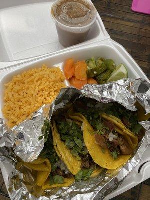 Taco Plate comes with rice and beans