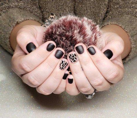 Manicure, Hard Gel, Matte Finish, Cheetah Design