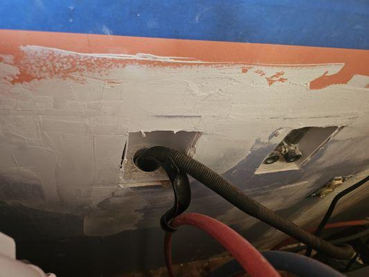 HomePro left Laundry Room Wall Drywall job like this - it's bowed at seam and not even sanded!