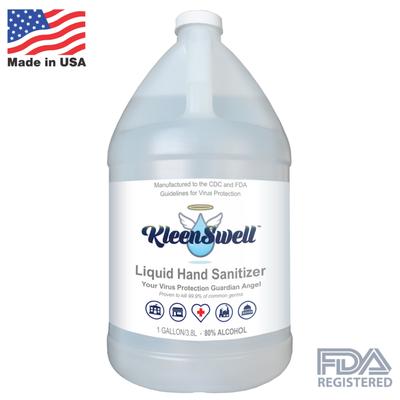 KleenSwell™ Liquid Hand Sanitizer, 80% Alcohol, 1-Gallon Jug, Made In The USA.