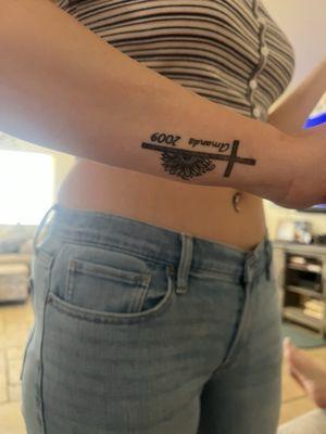 The tattoo my daughter got! And was told "it wasn't their problem" after the artist fucked it up. Never use Ryan Riley or his daughter.