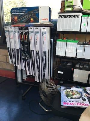 Batteries and windshield wipers.