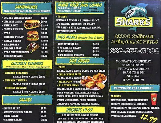 This is our current menu but the new address is 3115 S. Cooper St., Arlington, TX 76015