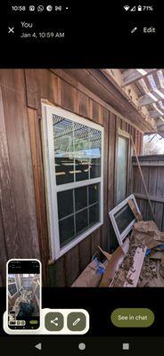 This was the "finished product". That window is secured by a single screw not even in the studs. If you leaned on this it would fall out.