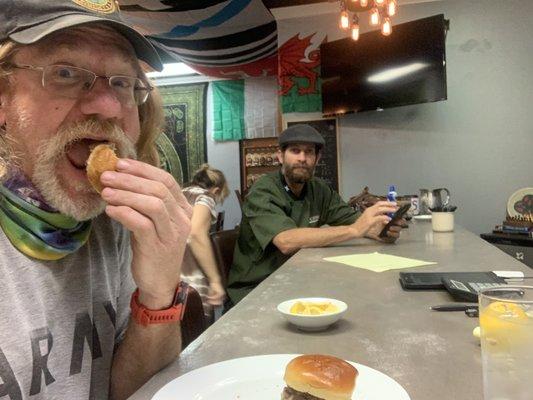 Tex Willis with Chef Duke Irish in the background