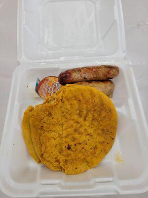 Pumpkin pancakes and Alwan's sausages
