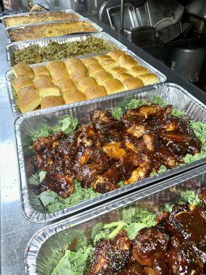 BBQ Chicken Rolls Green Beans and Baked Mac. Typical Jibble Jabble Spread