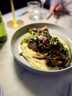 Prime rib steak with mushrooms