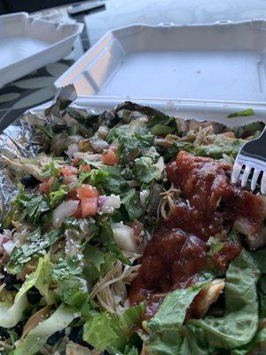 Chicken bowl with lettuce, pico, and queso fresco
