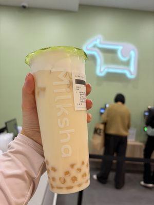 Green tea latte w honey boba