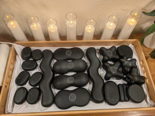 Enjoy a hot stone massage with the state of the art Sinergy Stones for ultimate relaxation for an additional $20.