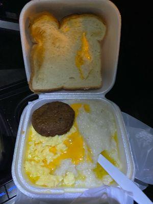 Grits eggs cheese turkey sausage