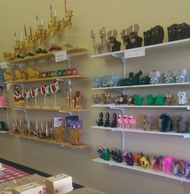 Wide variety of simple wooden toys made by the owner