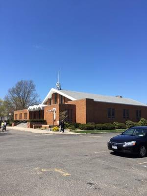 Three quarters view of the church.