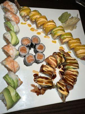 Purple Leaf Roll, Tiger Roll, salmon roll,
