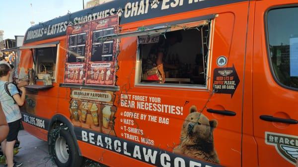 Enjoying an iced coffee at DEMF!