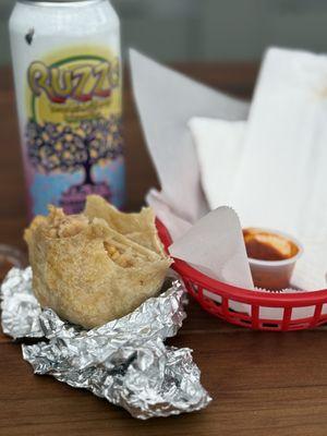 Bean, cheese, and rice burrito.