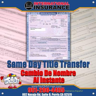 Same Day Title Transfer Perris DMV Alternative