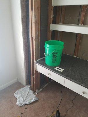 They put a bucket for the roof leak. Great luxury apartments!