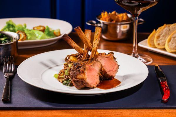 Gordon Ramsay's Rack of Lamb - Braised Leg Shank, Sweet Potato Hash, Lamb Jus, Chimichurri.