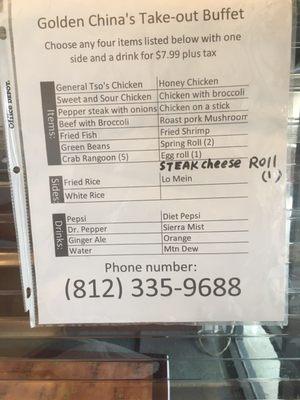 Take out Buffet menu