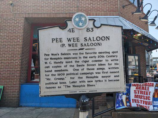 Pee Wee Saloon Historical Marker, Beale Street, Memphis
