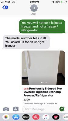 Jays response when I told him it was not as advertised