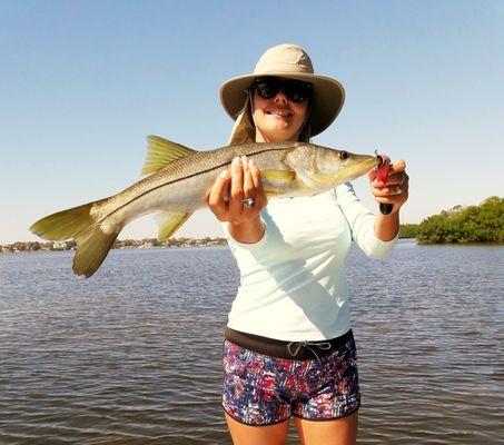 Megan had a great time catching snook with Captain Woody Gore on a recent charter in Tampa Bay, FL.