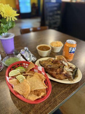 Grilled chicken, chips and a drink