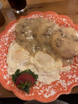 Biscuits n gravy & eggs over easy