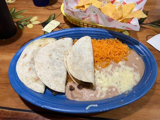 Three steak tacos @ $15.