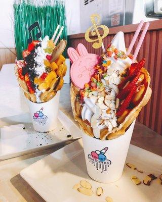 both taro soft swirl w/ bubble waffle