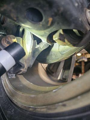 Steering knuckle that they grinded "to save me $" & had absolutely NO permission to do.