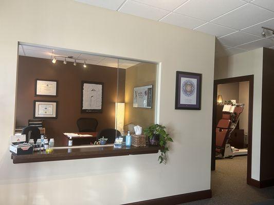 Reception area, with office to the right.