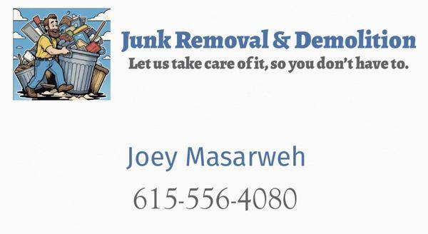 Joey's junk removal and demolition business card