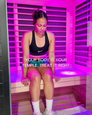 Athlete sitting inside infrared sauna