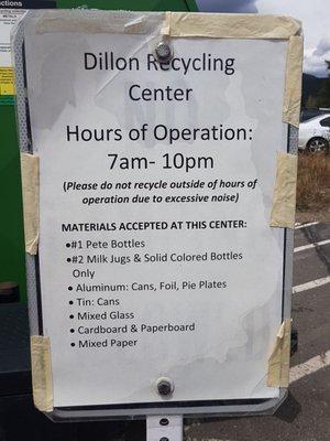 Hours of drop off allowed per noise ordinance