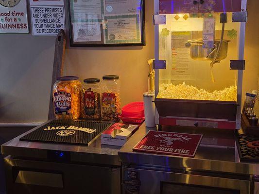 Complimentary snack selection.