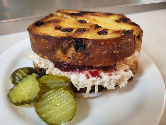Cranberry Chicken salad on grilled Cinnamon Rasin bread