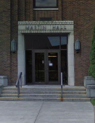 This is the entrance to find the counselors' offices, go up the stairs then take a right and the door is at the end of the hall.