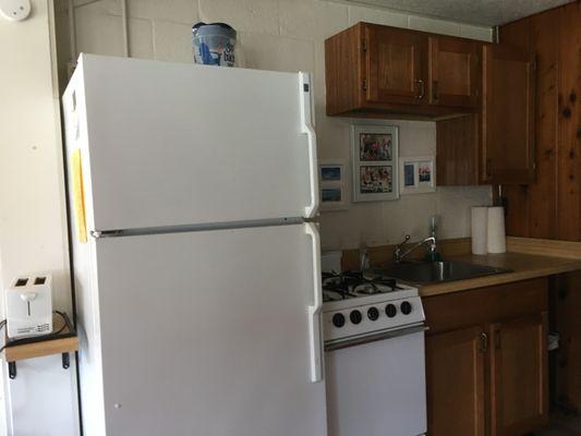 Each cottages comes with a kitchenette. All have full refrigerators and most have full stoves.