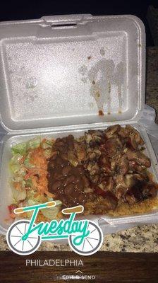 Chicken over rice. The chicken is amazing!