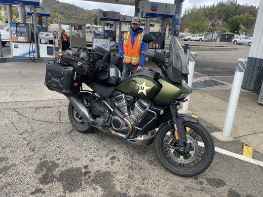 Motorcycle at gas station