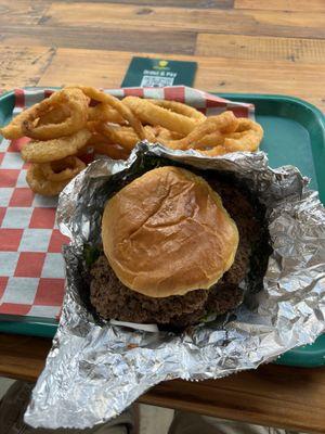 Double burger and onion rings