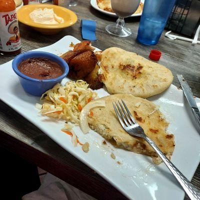 No 3 (beans, plaintains, a mushroom pupusa and a jalapeno pupusa