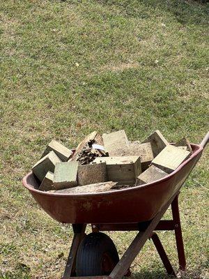 Top of posts cut off and dumped in our yard