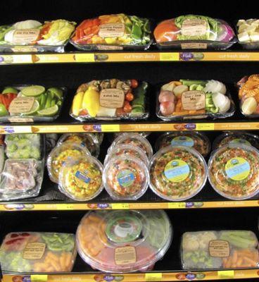 Large variety of already cut veggies and salsa.