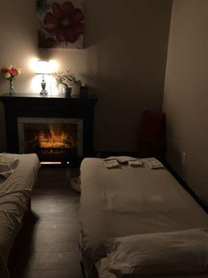 Massage table with fireplace